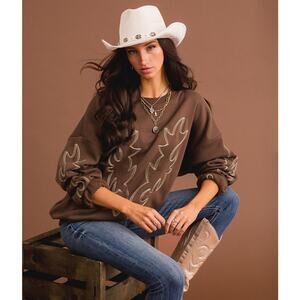 STERLING & STITCH Mustang Brown Boot Stitch Oversized Pullover Sweater sz Large